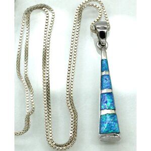 925 STERLING blue opal journey pendant 16" box chain signed AGI Italy 4 grams